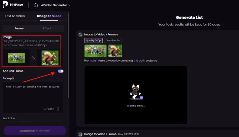 Adding multiple photos to combine them in a video