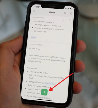 Adding notes in the Flomo mobile app