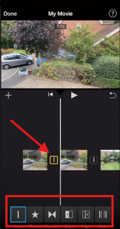 Adding transitions to a split video in the iMovie iPhone app