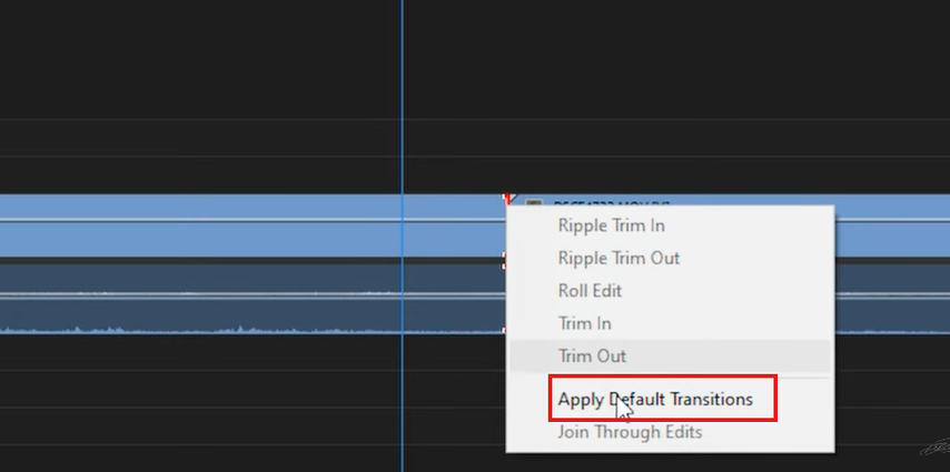Applying the default transition in Premiere Pro