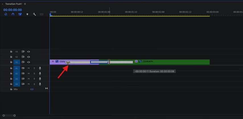Applying the Push transition between two clips