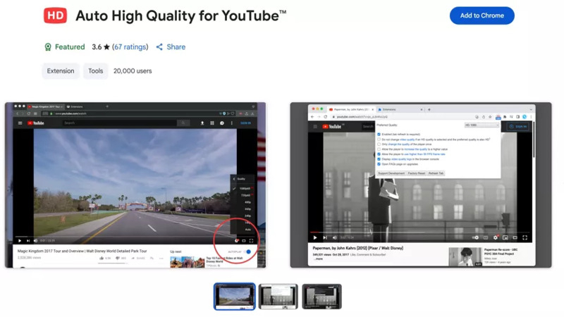 auto high quality for youtube extension