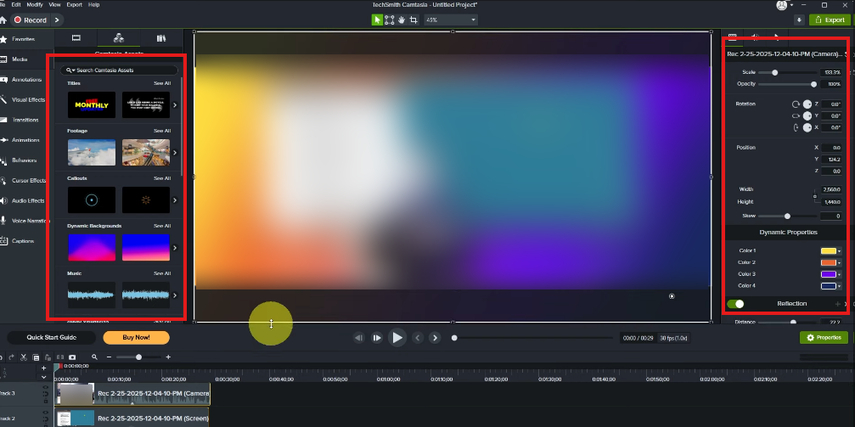 Camtasia video editing interface