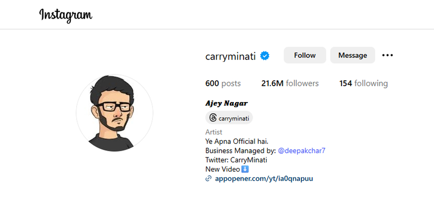 CarryMinati Instagram account