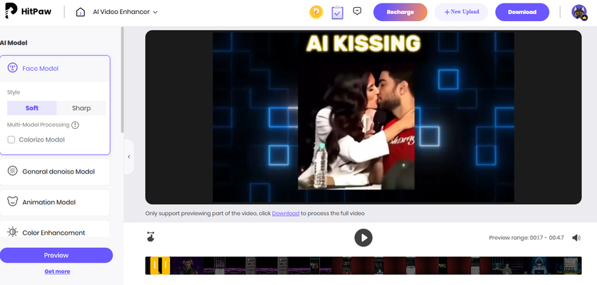 choose ai enhancement model hitpaw online video enhancer