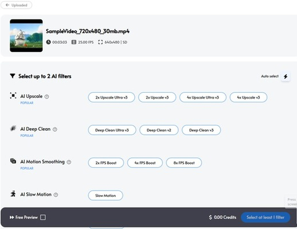 choose ai options to enhance video