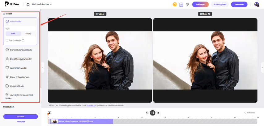 choose an ai model for video enhance