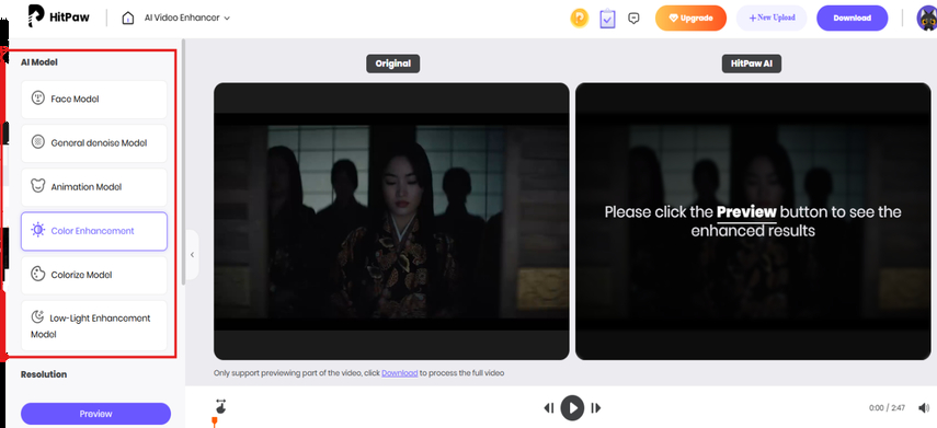 Choosing a model to enhance the video