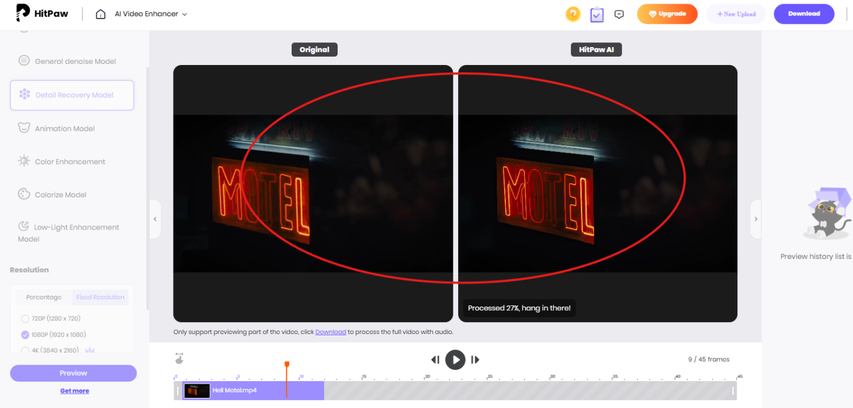 Comparing before and after video results in HitPaw AI Video Enhancer