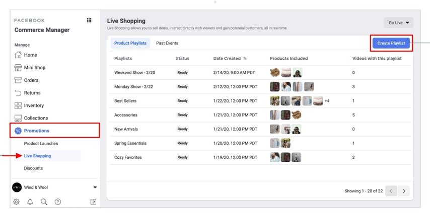Creating a playlist for Facebook Live shopping