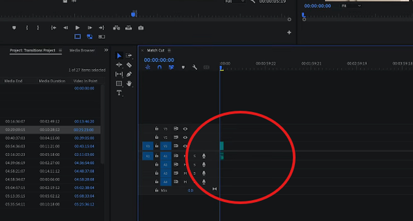 Creating an out point in the first video and dropping it to the timeline