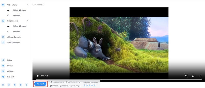 download the enhanced video from tensorpix