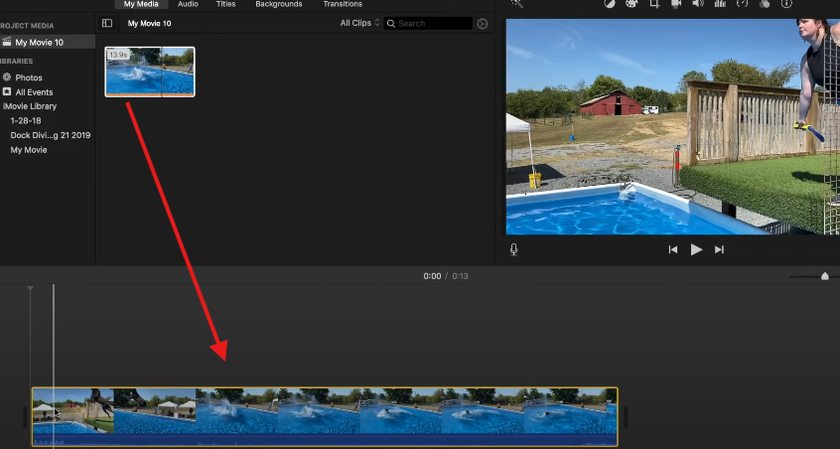 Dragging a video to the iMovie timeline on Mac