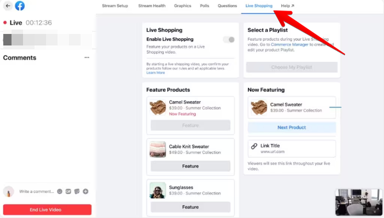 Enabling Facebook Live shopping