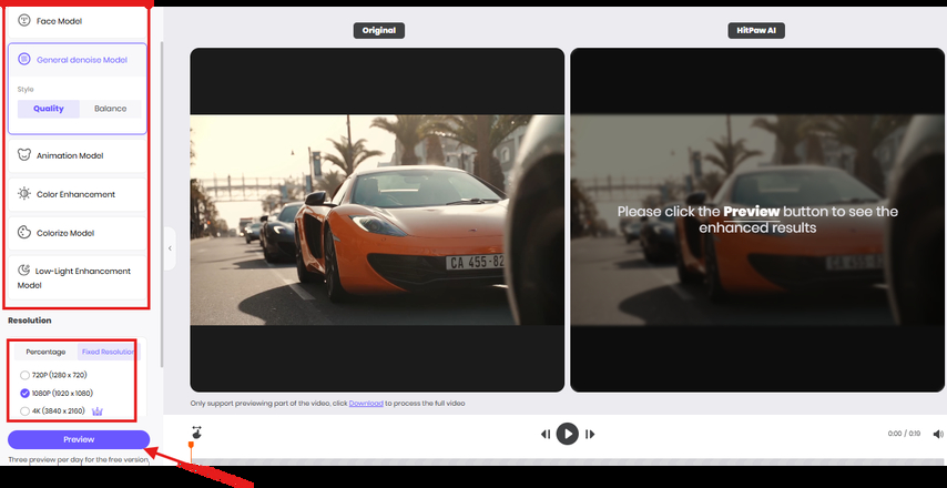 Enhancing the car video with HitPaw AI Video Enhancer