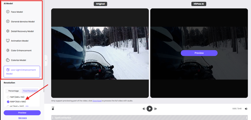 Enhancing the sports movie with HitPaw AI Video Enhancer models