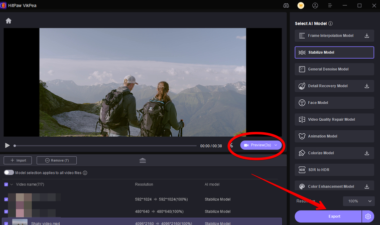 Exporting stabilized video