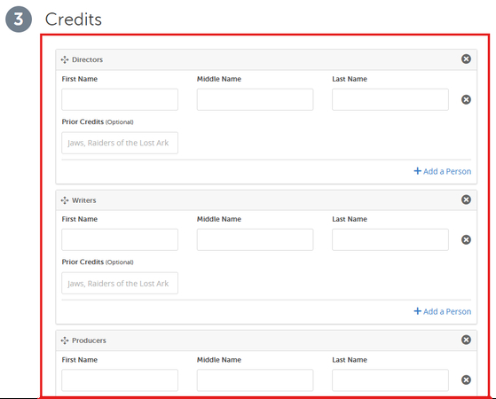 FilmFreeway Credits Information