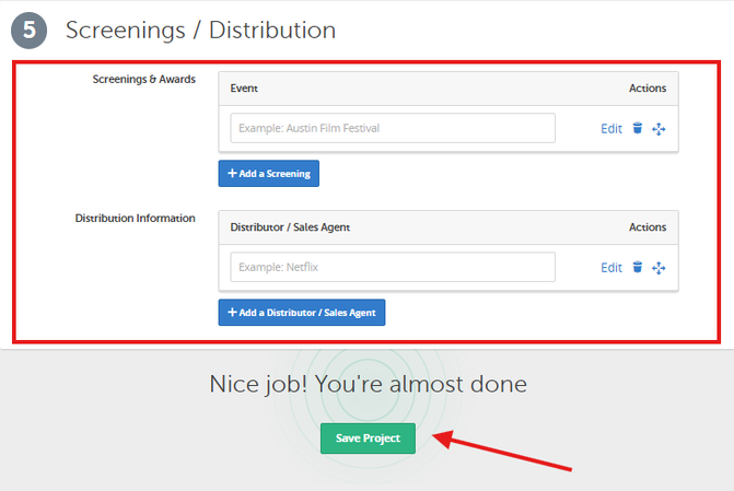 FilmFreeway Screenings / Distribution Information