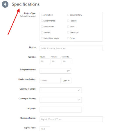 FilmFreeway Specifications Information