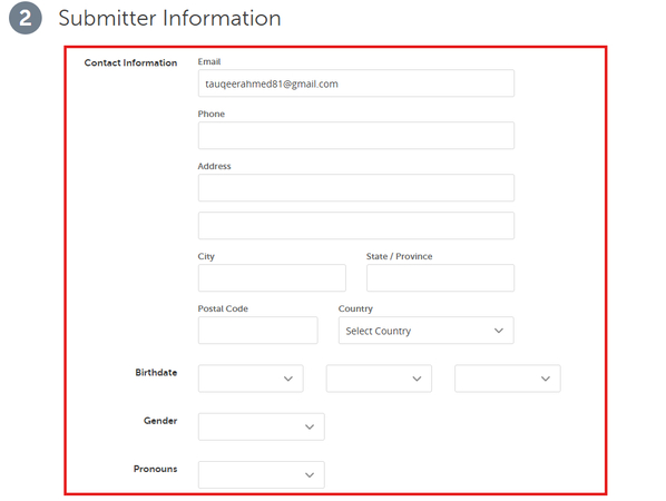 FilmFreeway Submitter Information