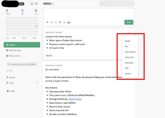 Flomo app note-taking and editing features