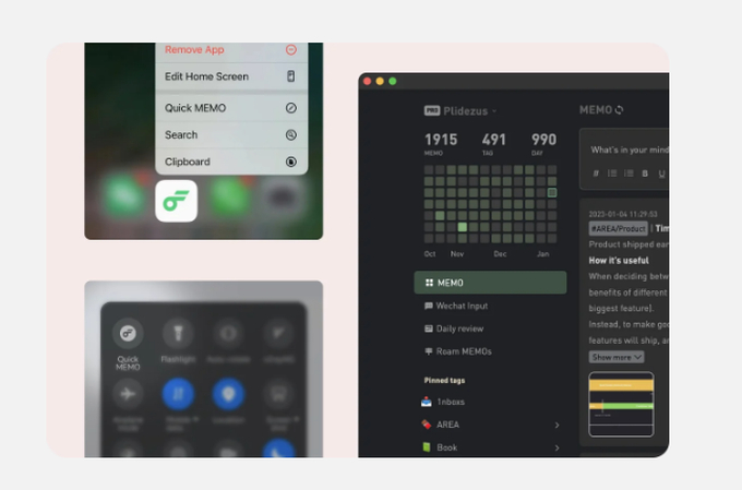 Flomo mobile app and desktop app view