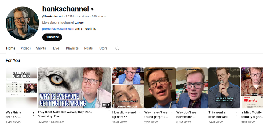 hankschannel funny YouTube channel