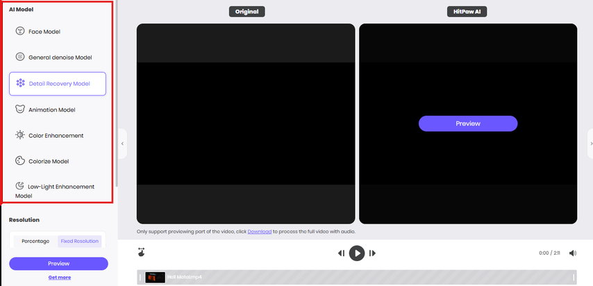 HitPaw AI Video Enhancer Models to enhance the footage