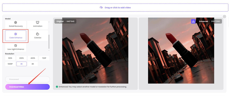 clean video using hitpaw online video enhancer color enhancement model