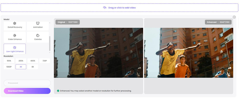 cleaning up video quality using hitpaw online video enhancer low light enhancement model