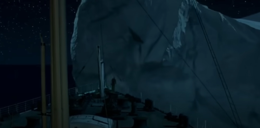 Iceberg ahead scene in Titanic