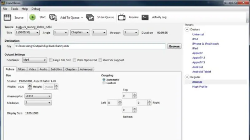 launch deinterlace handbrake