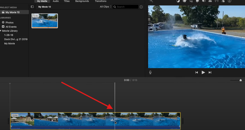 Positioning the playhead for splitting the video
