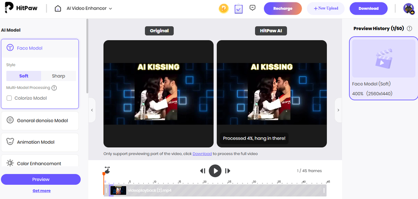 preview and download hitpaw online video enhancer