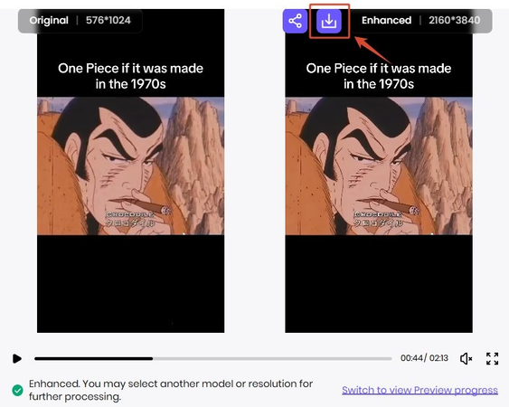 preview and download upscaled anime video from hitpaw