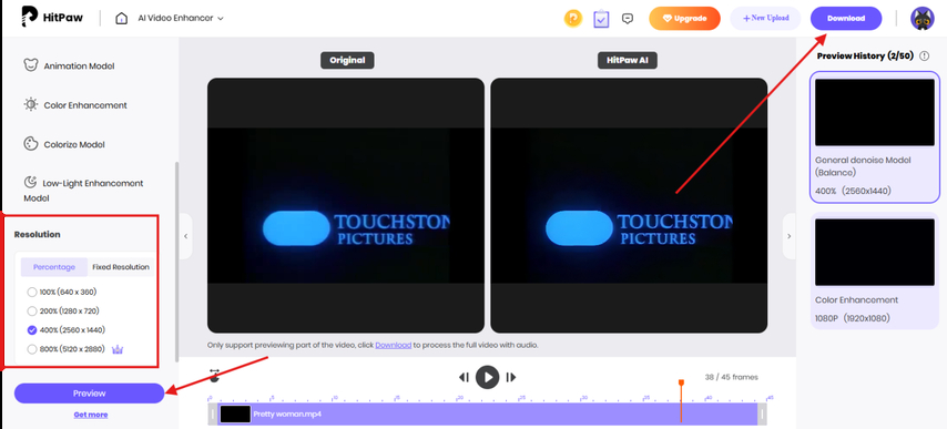 Previewing and downloading the enhanced comedy movie
