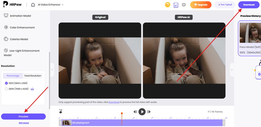 Previewing and downloading the enlarged video