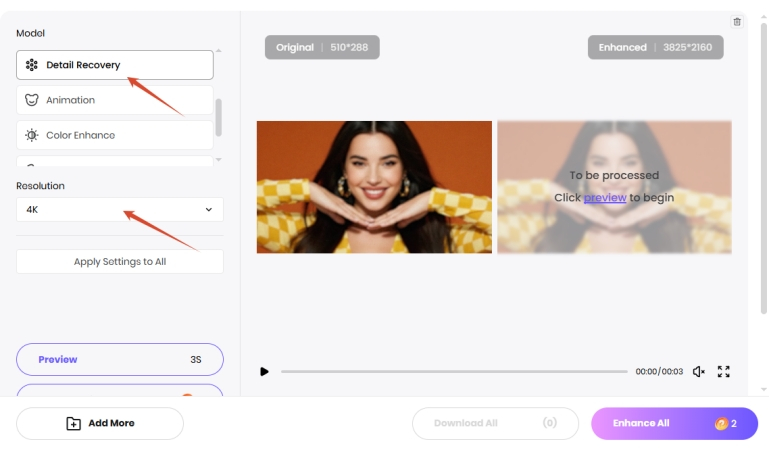 select hitpaw ai model to denoise video