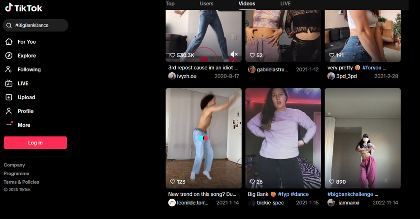 Searching viral Big Bank challenge videos on TikTok