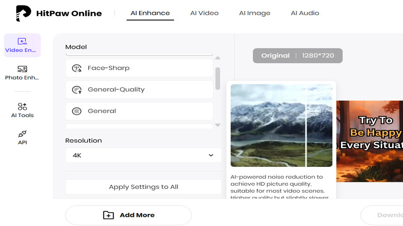 select ai enhancement model for video quality