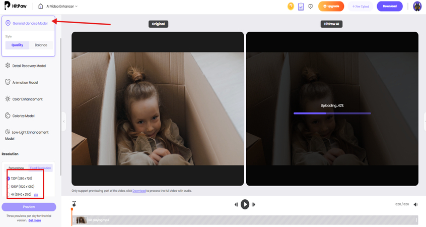 Selecting a model and upscaling video