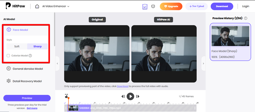 Selecting an AI Model in the HitPaw Video Enhancer Tool