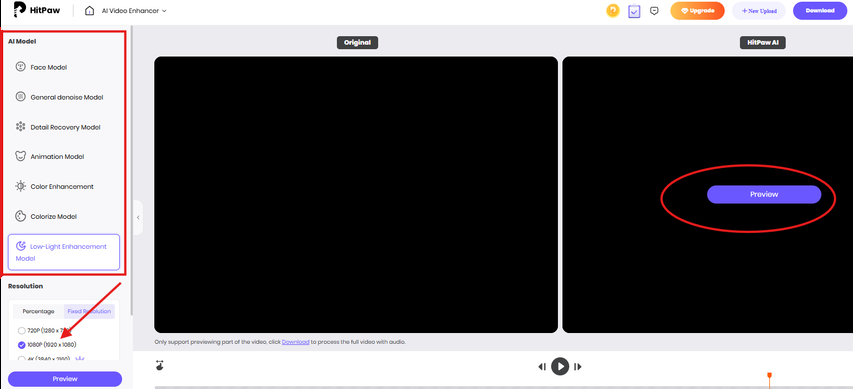 Selecting an AI model to enhance the movie video