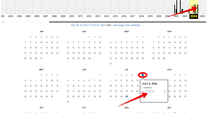 selecting-archived-date-of-deleted-youtube-video-on-wayback-machine