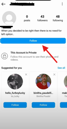 Sending a follow request to a private IG account