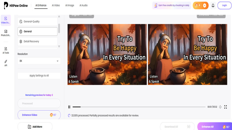 start ai video enhancement process