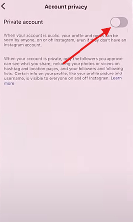 Switching to private IG account