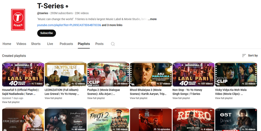 T-Series YouTube Playlists
