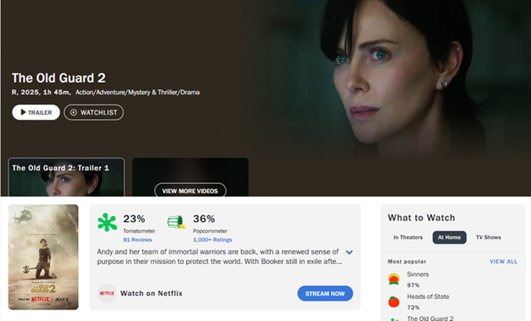 The Old Guard 2 ratings on Rotten Tomatoes